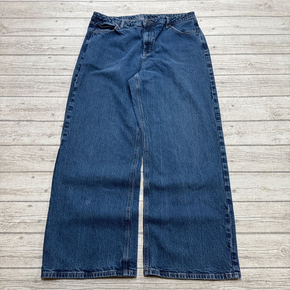 Y2K R Jeans Women's 34x28 Blue Denim High Rise Relaxed Wide Leg Streetwear Baggy
